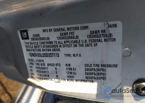 2005 Chevrolet Uplander Lt from USA, damaged, VIN 1GNDV33L05D257113